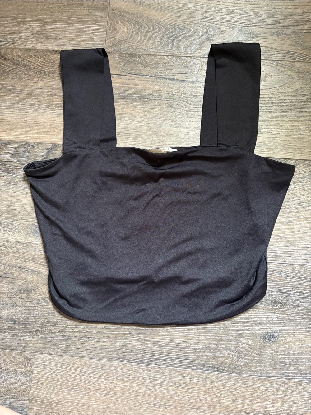 Square Neck Black Crop Tank with Wide Straps
